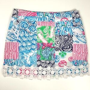 Lilly Pulitzer Marigold Skort Osterville Nautical Printed‎ Patch sz 0 Cotton
